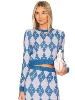 NWT Lovers + Friends Casey Argyle Sweater Blue SIZE SMALL